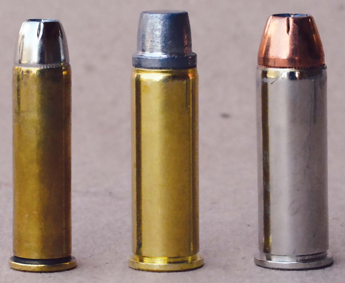 Left to right: 357 Magnum, 41 Magnum and 44 Magnum. The 41 is often referred to as the middle magnum, but its performance is closer to the 44 Magnum – offering greater velocity with bullets of comparable design and notably lower recoil.